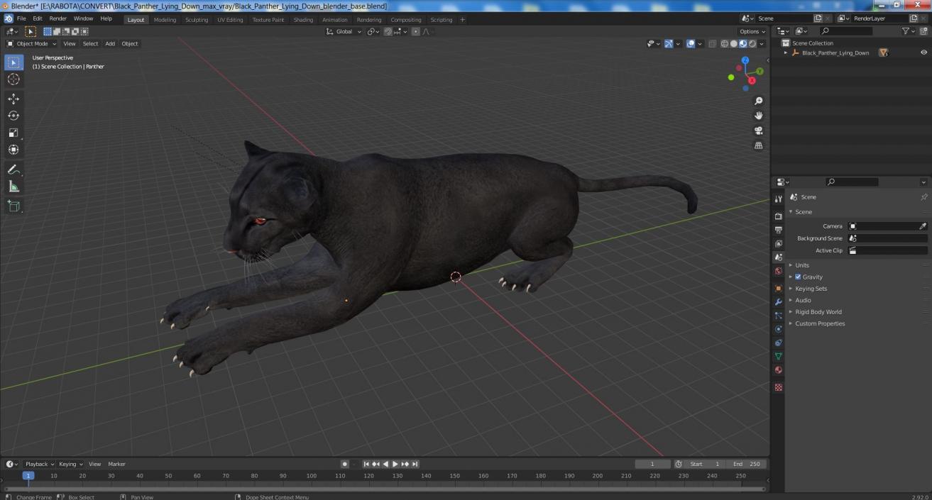 3D Black Panther Lying Down 2