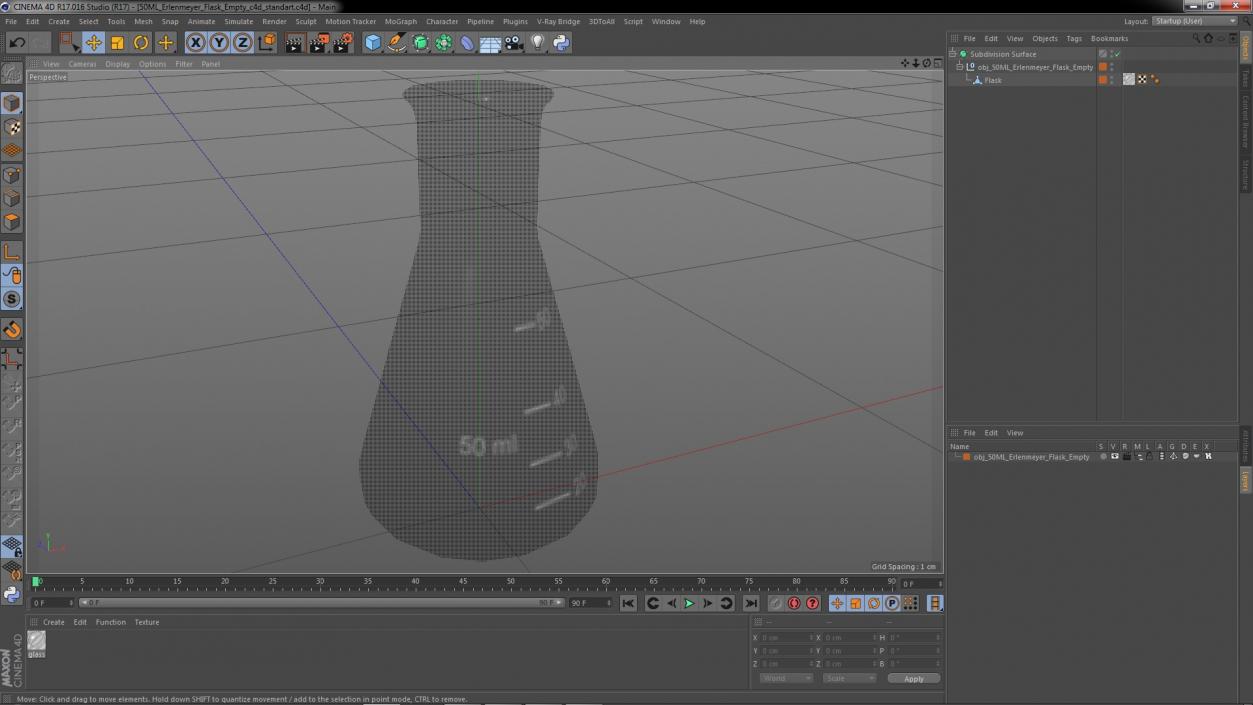 50ML Erlenmeyer Flask Empty 3D