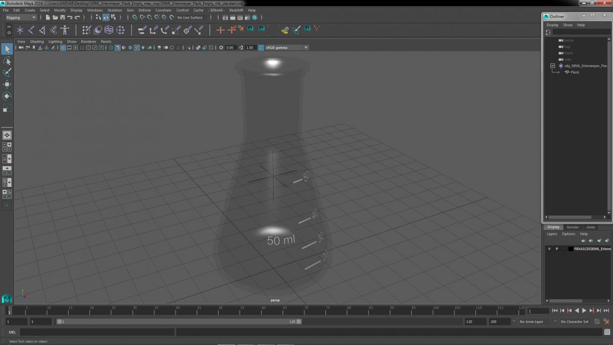 50ML Erlenmeyer Flask Empty 3D