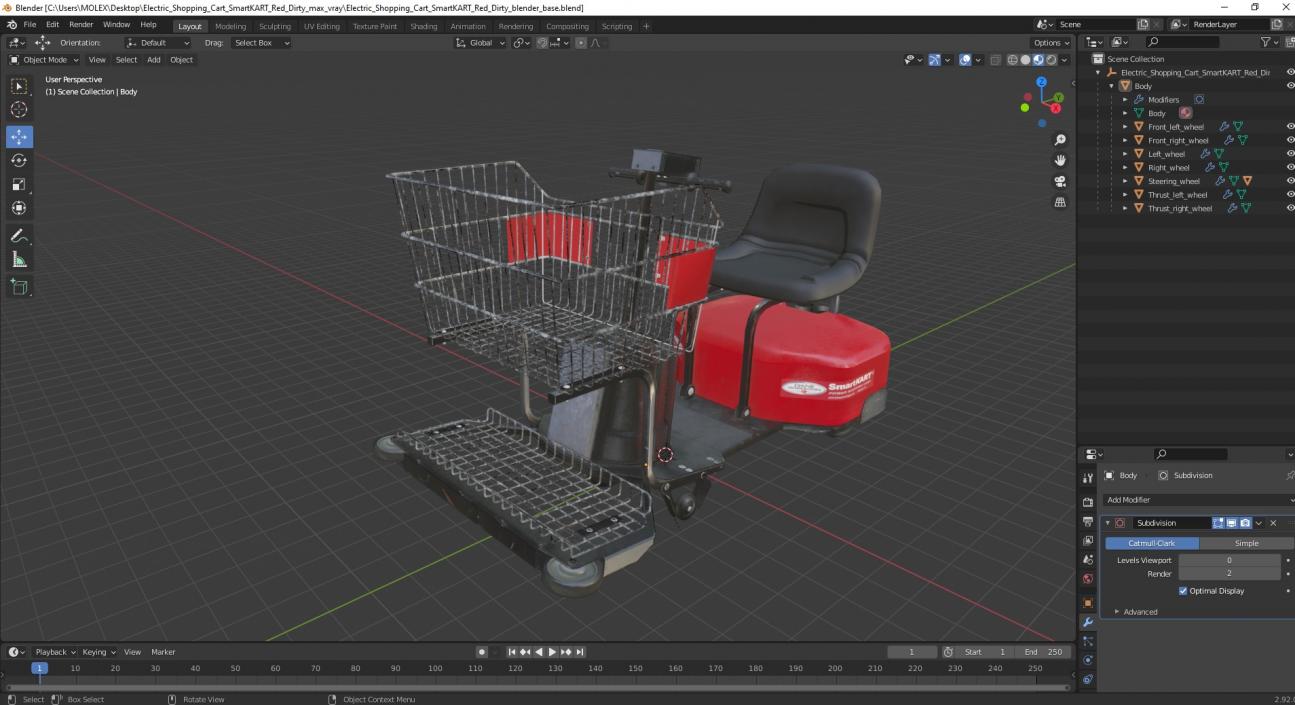 Electric Shopping Cart SmartKART Red Dirty 3D