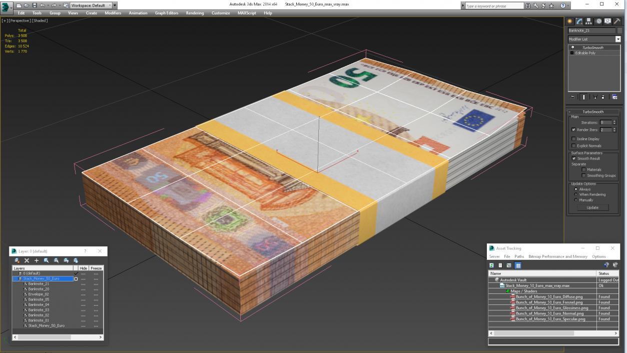 Stack Money 50 Euro 3D model