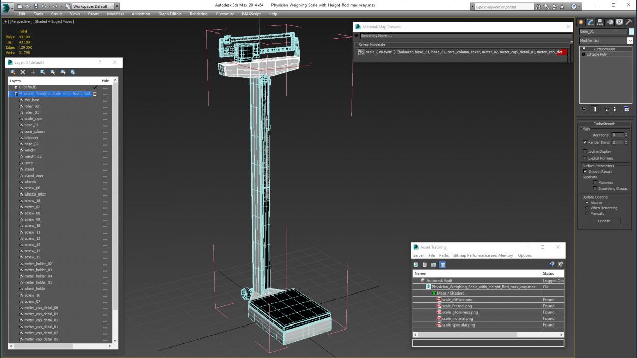 3D model Physician Weighing Scale with Height Rod