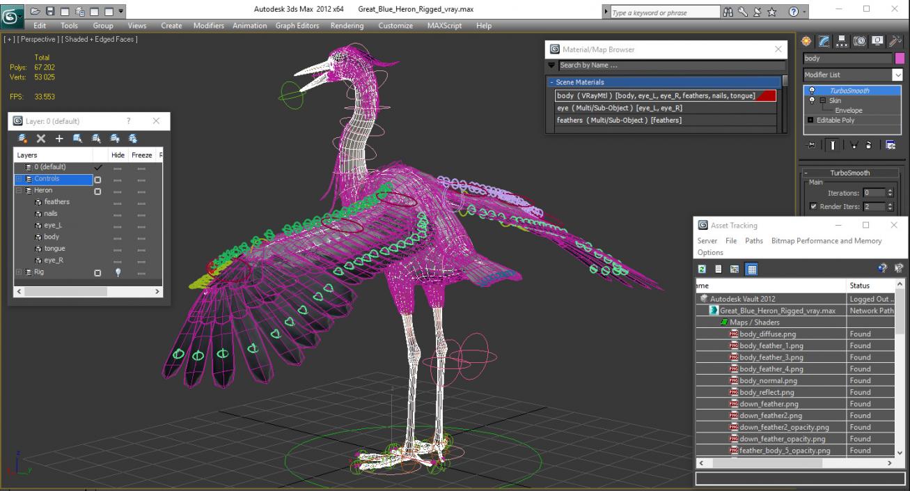 3D Great Blue Heron Rigged model