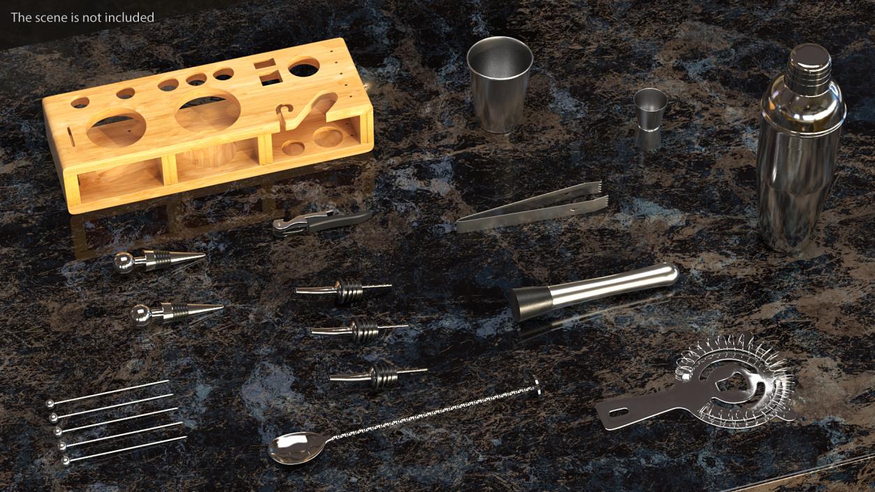 3D Complete Bartender Kit 21 Pieces Stainless Steel model