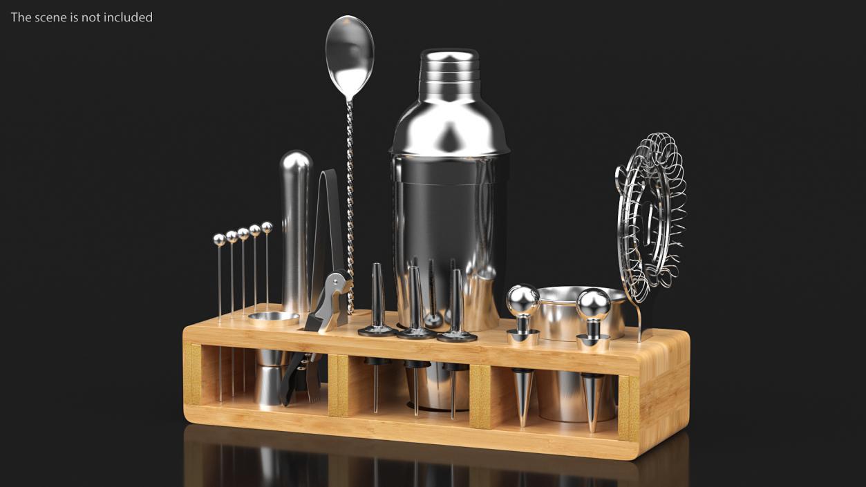 3D Complete Bartender Kit 21 Pieces Stainless Steel model