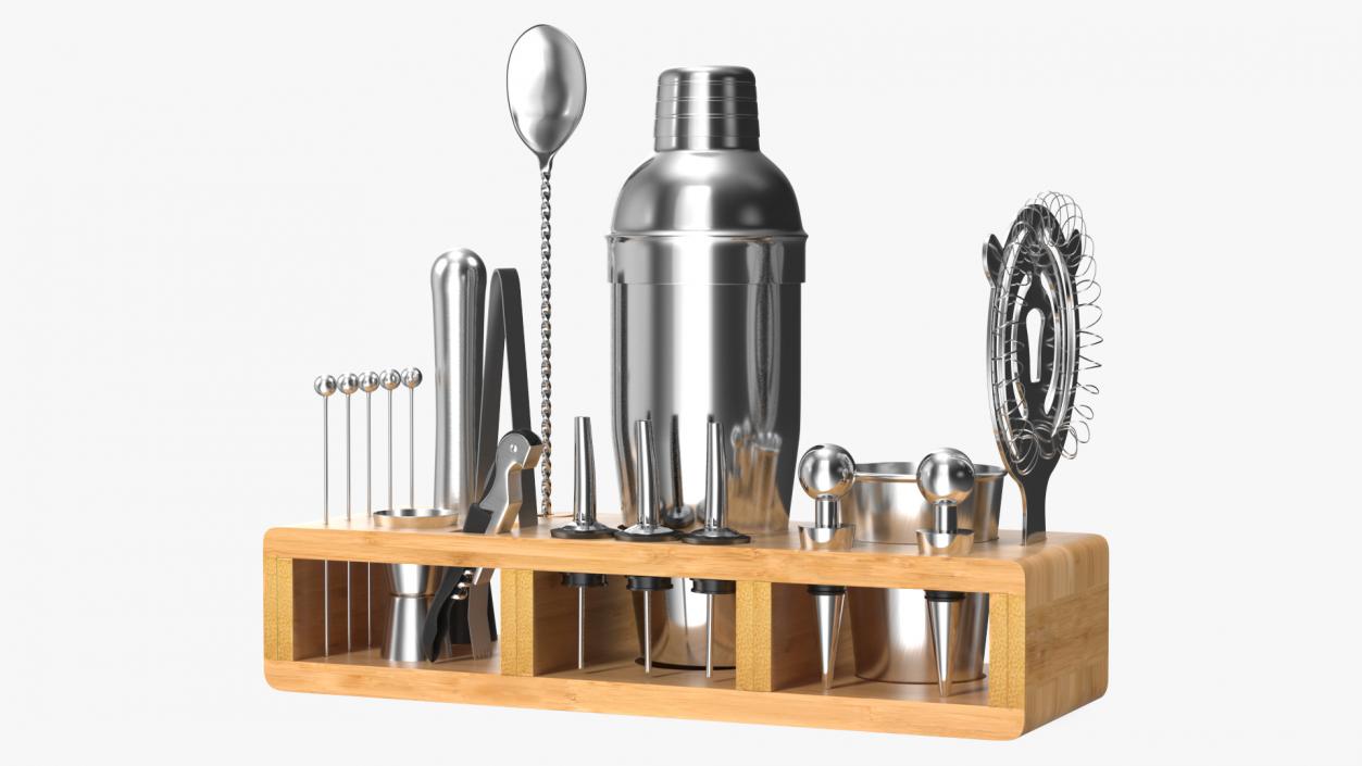 3D Complete Bartender Kit 21 Pieces Stainless Steel model