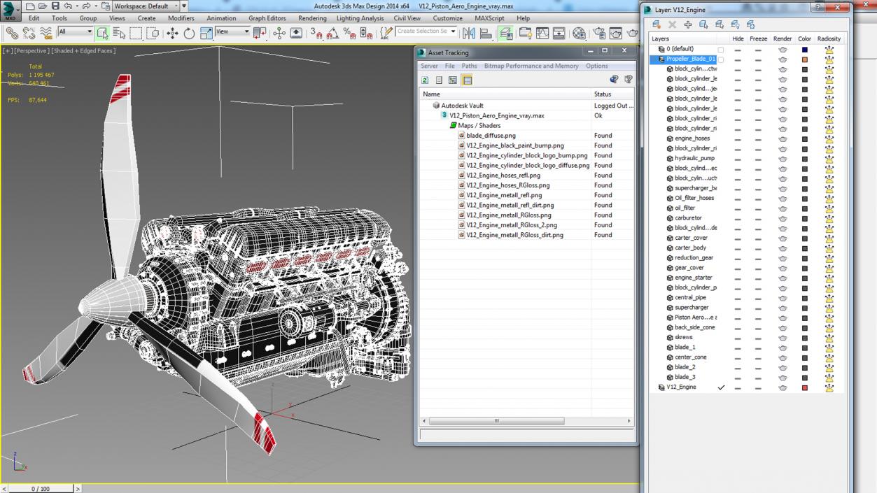 V12 Piston Aero Engine 3D