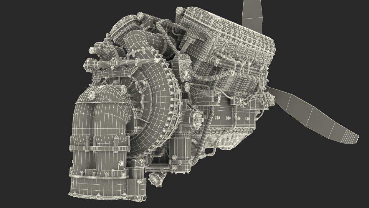 V12 Piston Aero Engine 3D