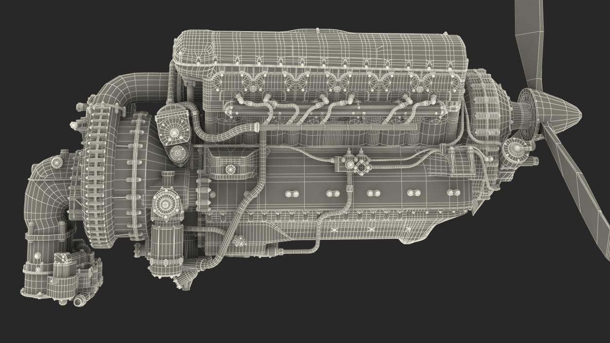 V12 Piston Aero Engine 3D