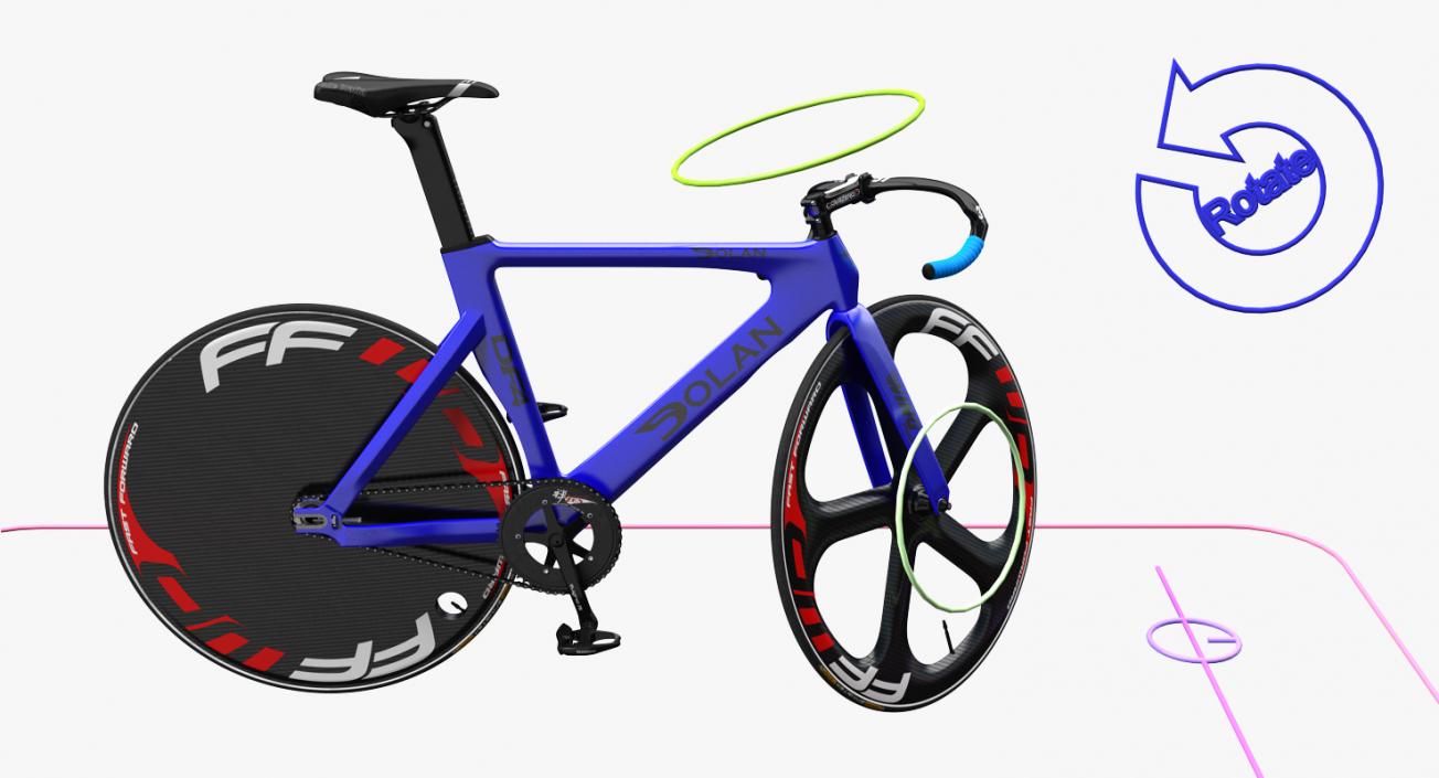 Blue Track Bike Dolan DF4 Carbon Rigged 3D model