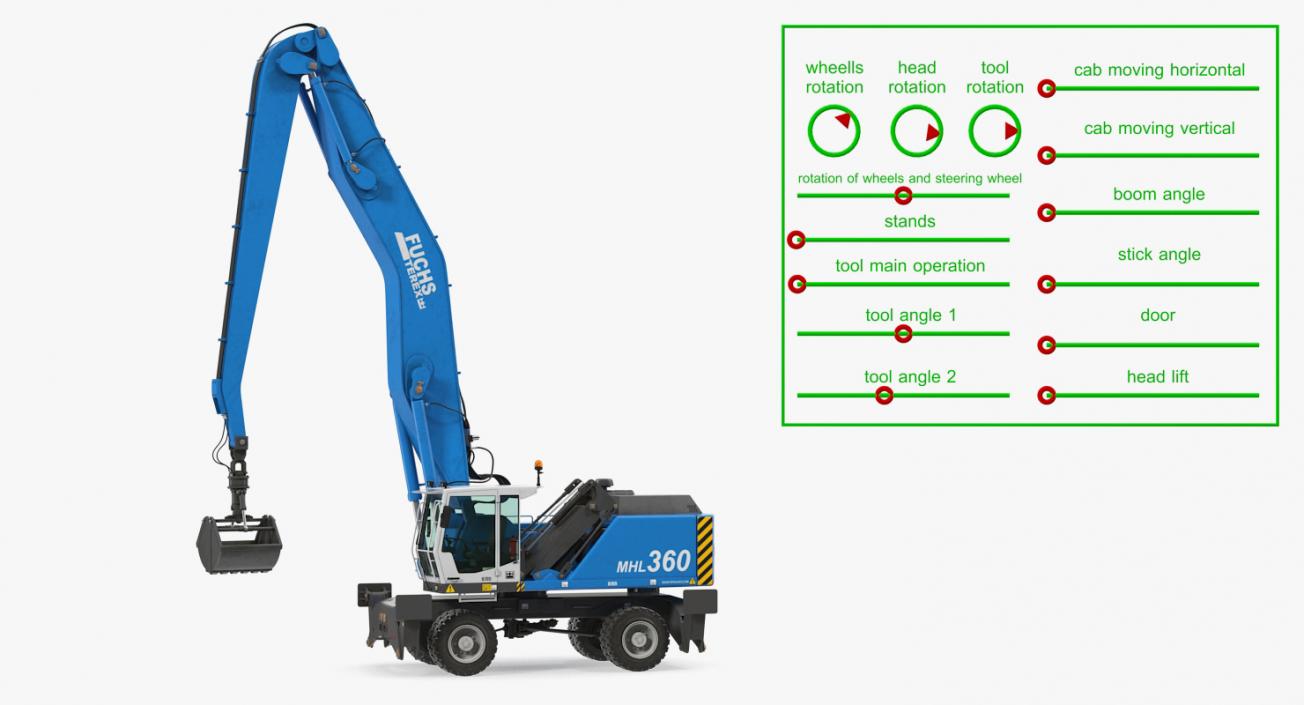 Grab Loader Terex Fuchs MHL360 Rigged 3D