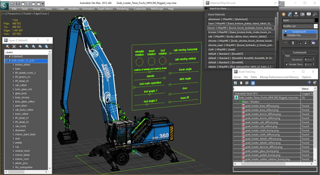 Grab Loader Terex Fuchs MHL360 Rigged 3D