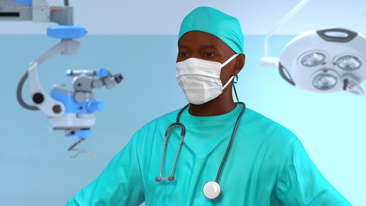 3D African Black Male Doctor Wearing Face Mask model