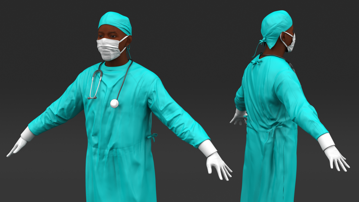 3D African Black Male Doctor Wearing Face Mask model