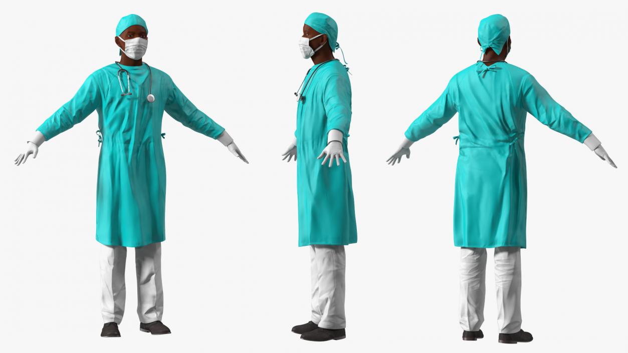 3D African Black Male Doctor Wearing Face Mask model