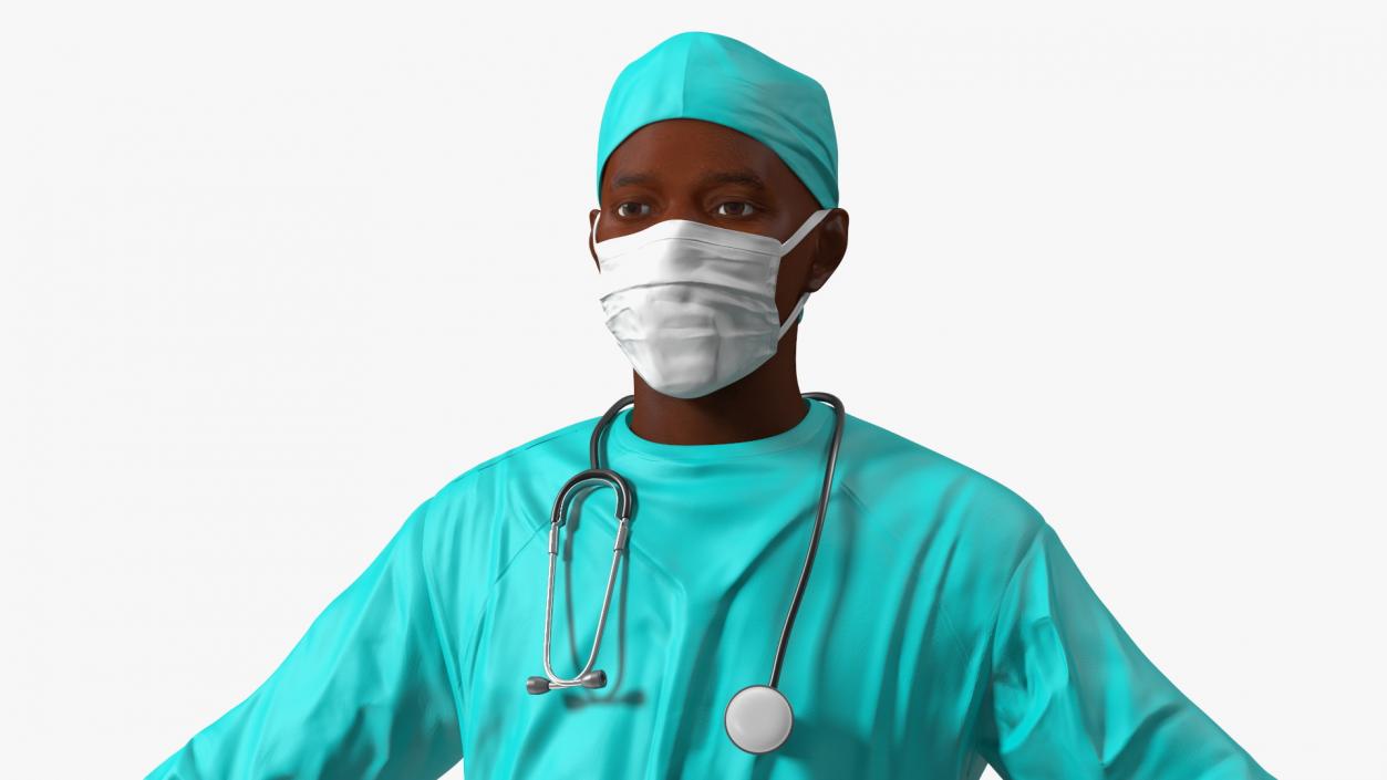 3D African Black Male Doctor Wearing Face Mask model