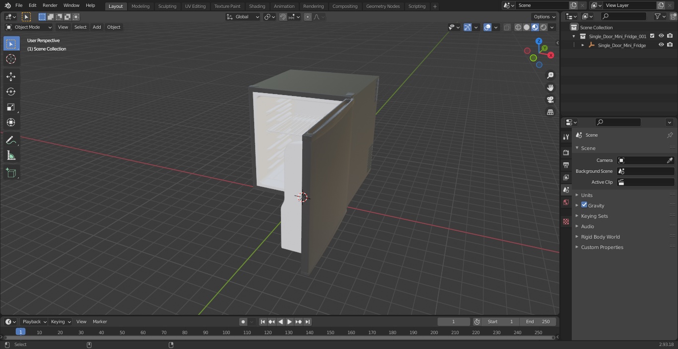 3D Single Door Mini Fridge model