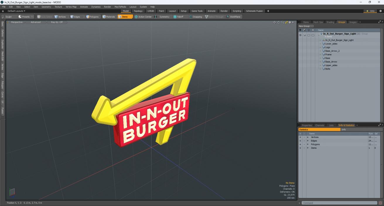 3D In N Out Burger Sign Light