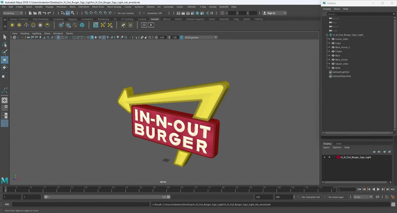 3D In N Out Burger Sign Light