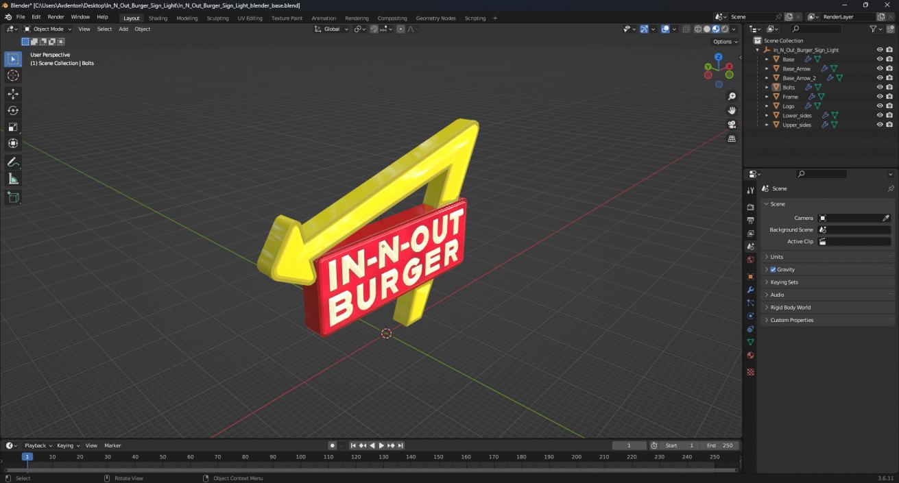 3D In N Out Burger Sign Light