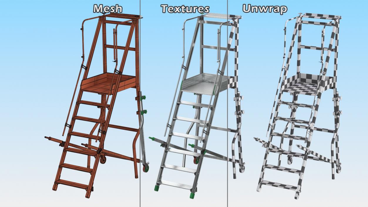 Folding Platform Ladder with Narrow Undercarriage 3D model