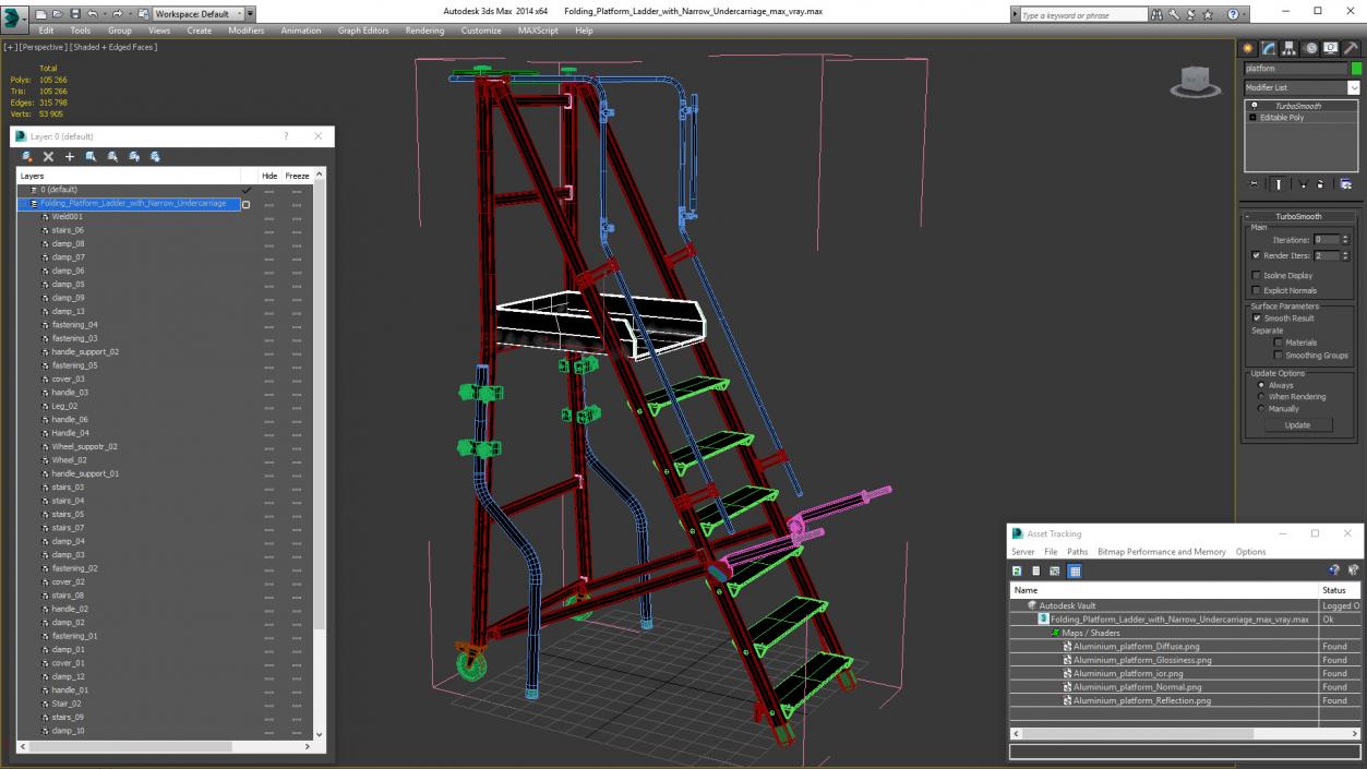 Folding Platform Ladder with Narrow Undercarriage 3D model