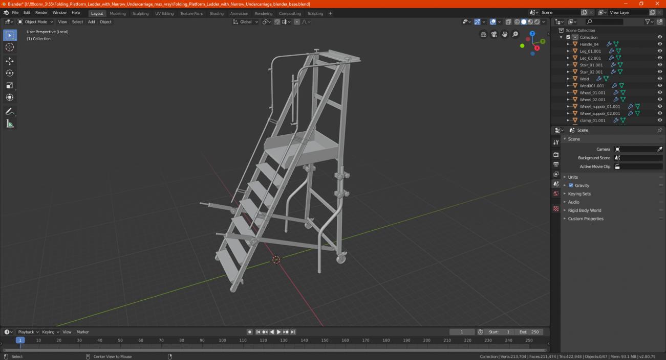 Folding Platform Ladder with Narrow Undercarriage 3D model