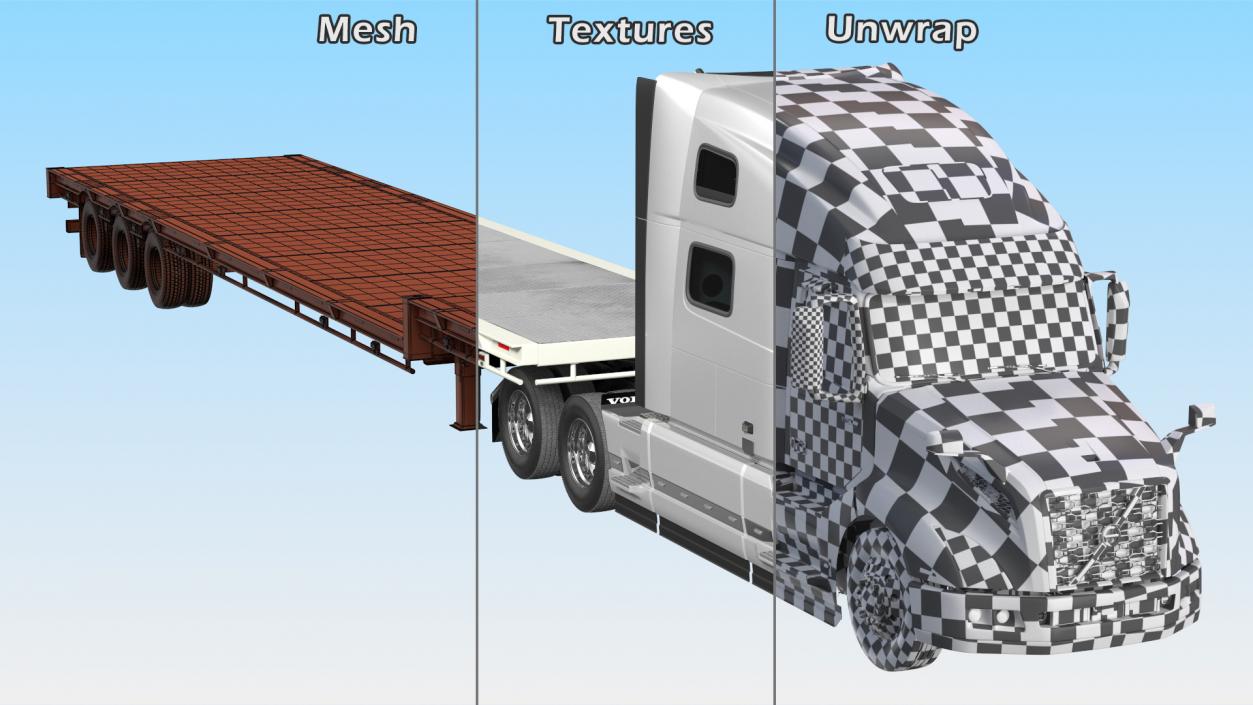 Volvo Truck with Axle Extendable Trailer Rigged 3D