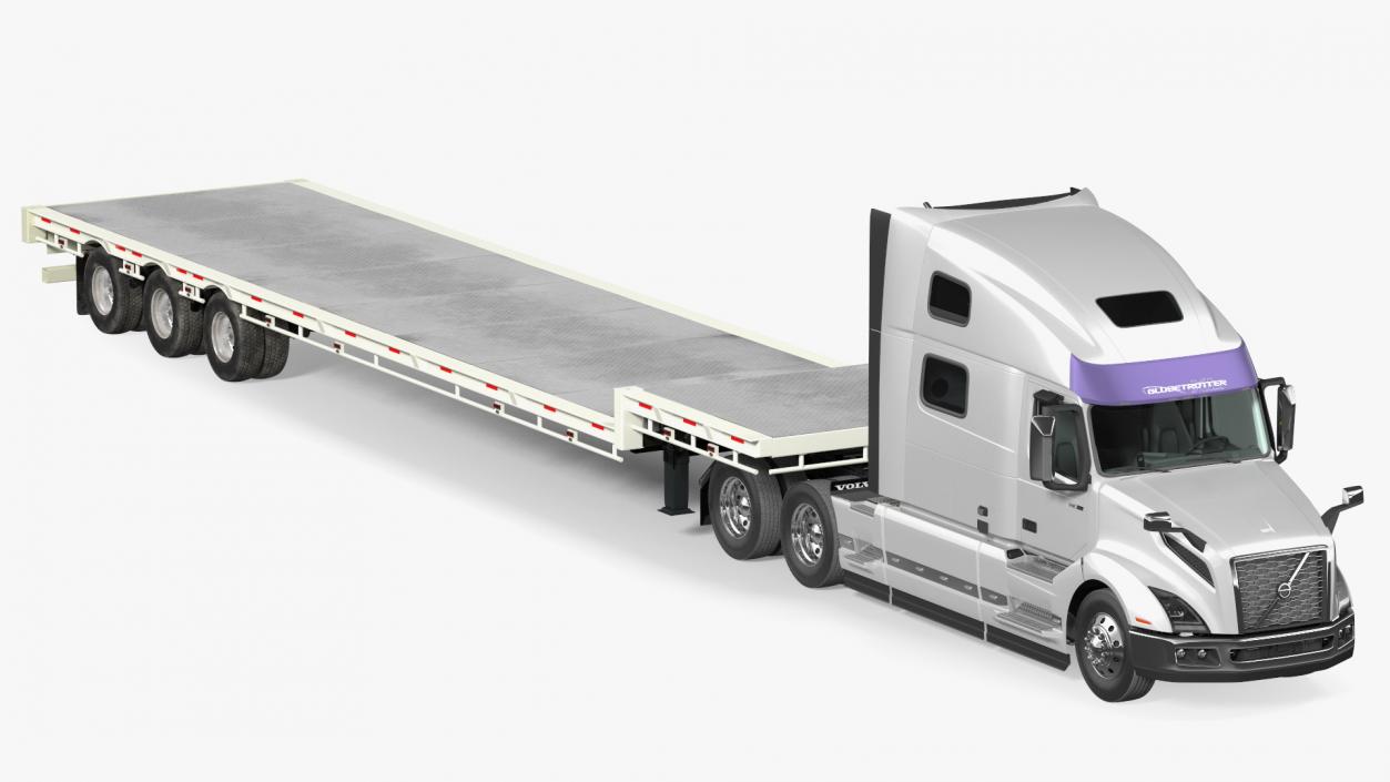 Volvo Truck with Axle Extendable Trailer Rigged 3D