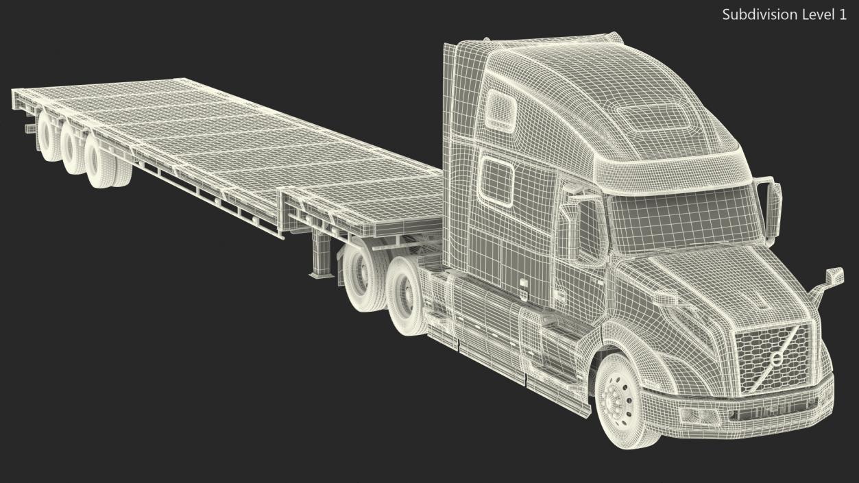 Volvo Truck with Axle Extendable Trailer Rigged 3D