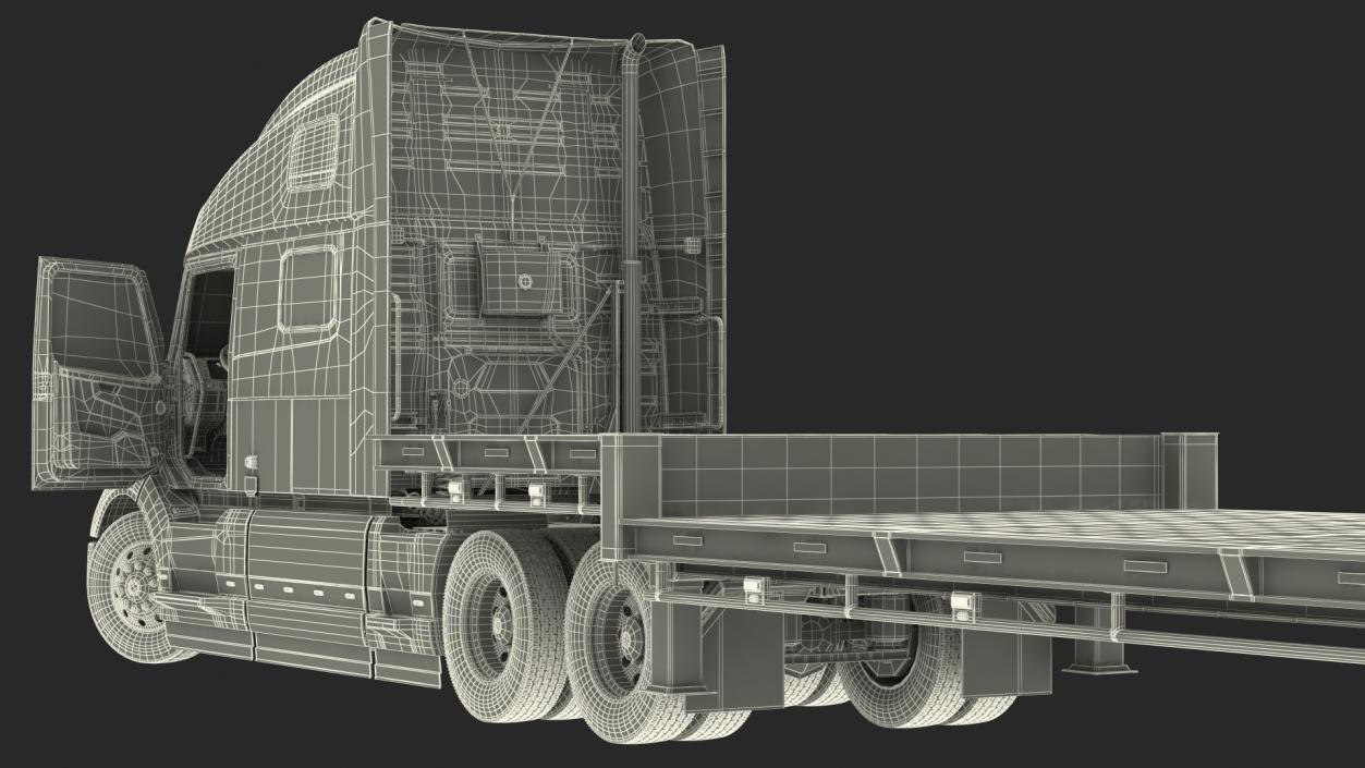 Volvo Truck with Axle Extendable Trailer Rigged 3D