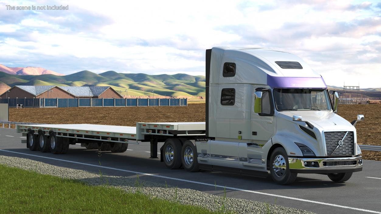 Volvo Truck with Axle Extendable Trailer Rigged 3D