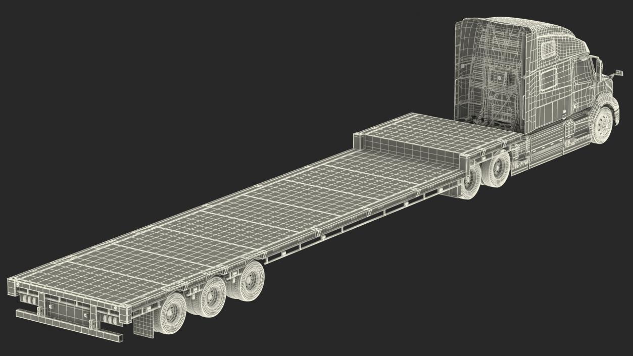 Volvo Truck with Axle Extendable Trailer Rigged 3D