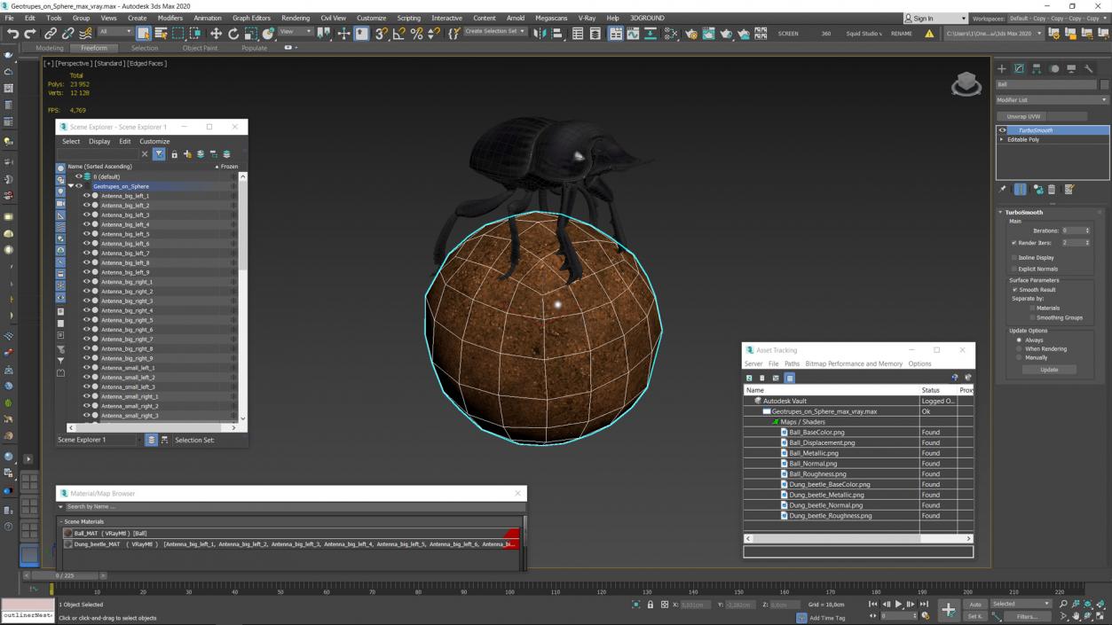 Dung Beetle on Dung Ball 3D model