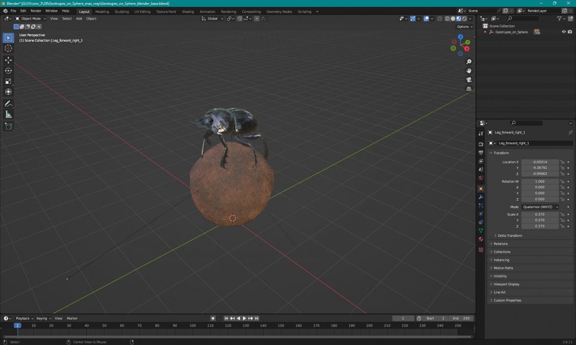 Dung Beetle on Dung Ball 3D model