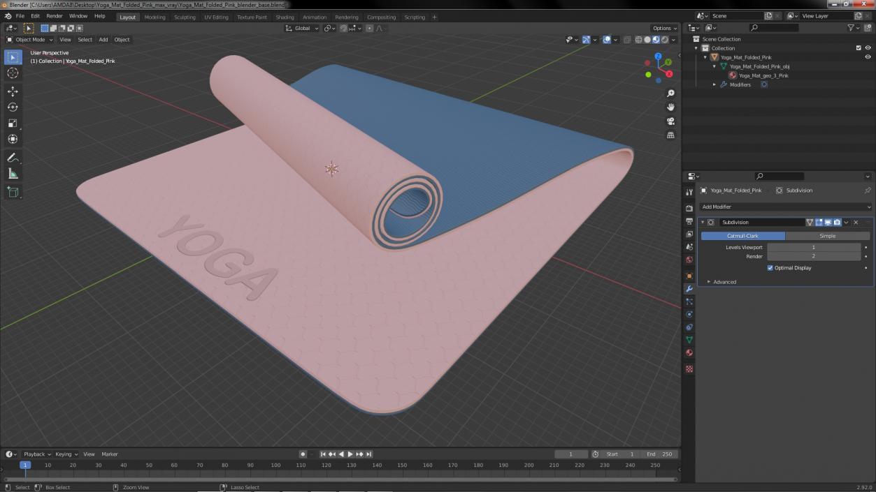 3D model Yoga Mat Folded Pink