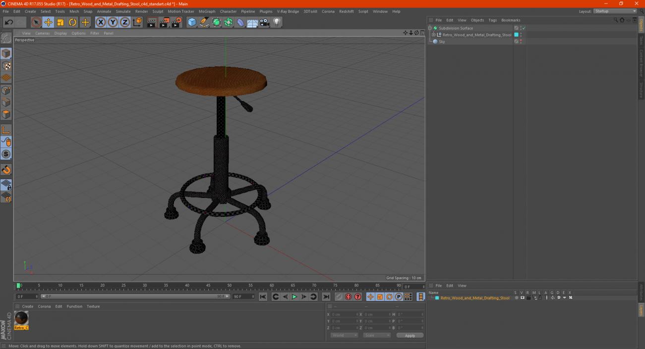 3D model Retro Wood and Metal Drafting Stool