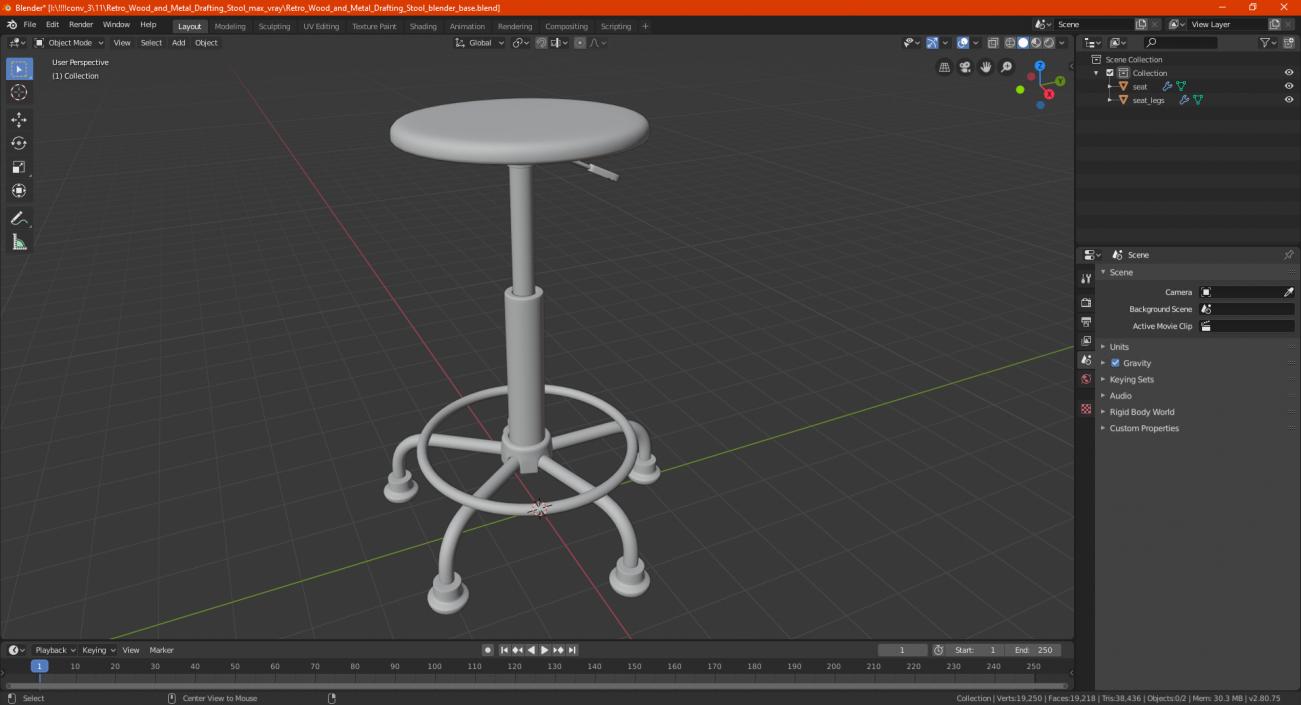 3D model Retro Wood and Metal Drafting Stool