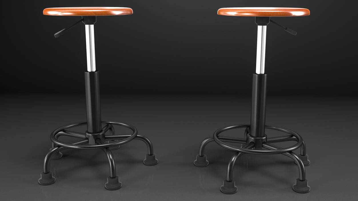 3D model Retro Wood and Metal Drafting Stool