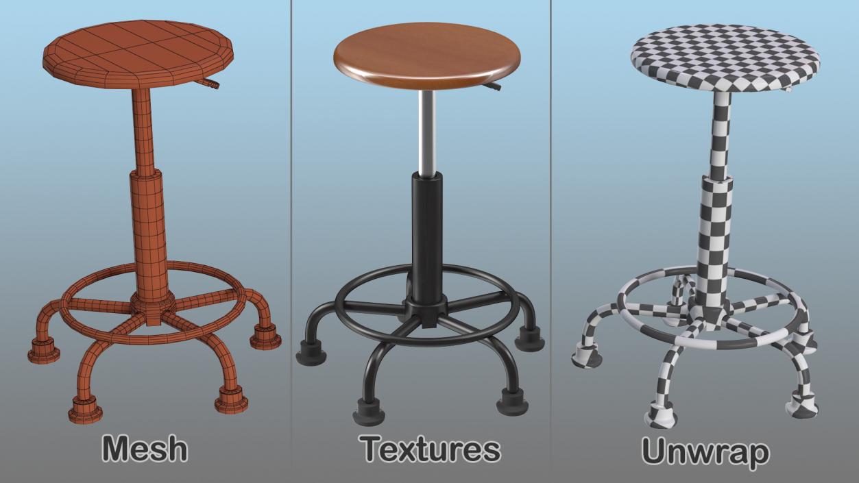 3D model Retro Wood and Metal Drafting Stool