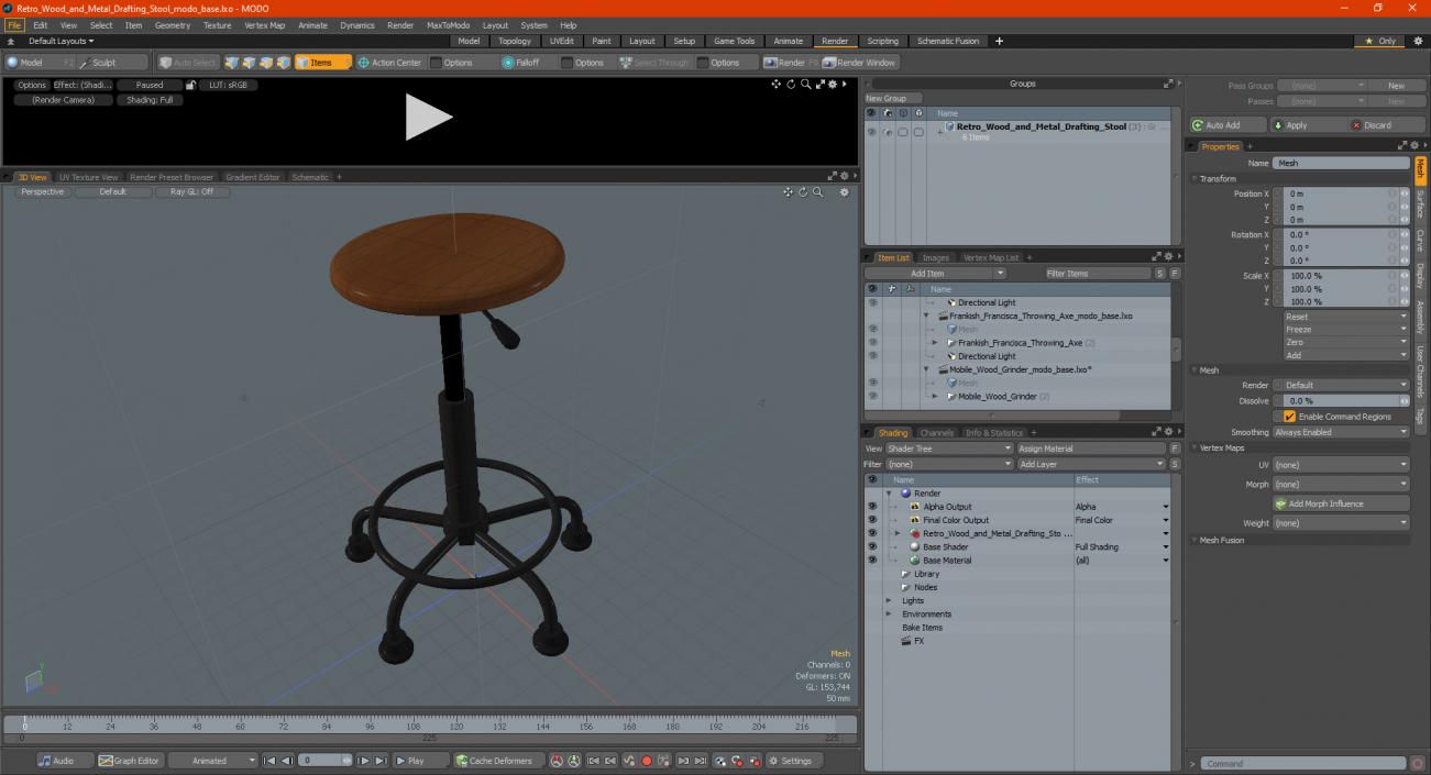 3D model Retro Wood and Metal Drafting Stool