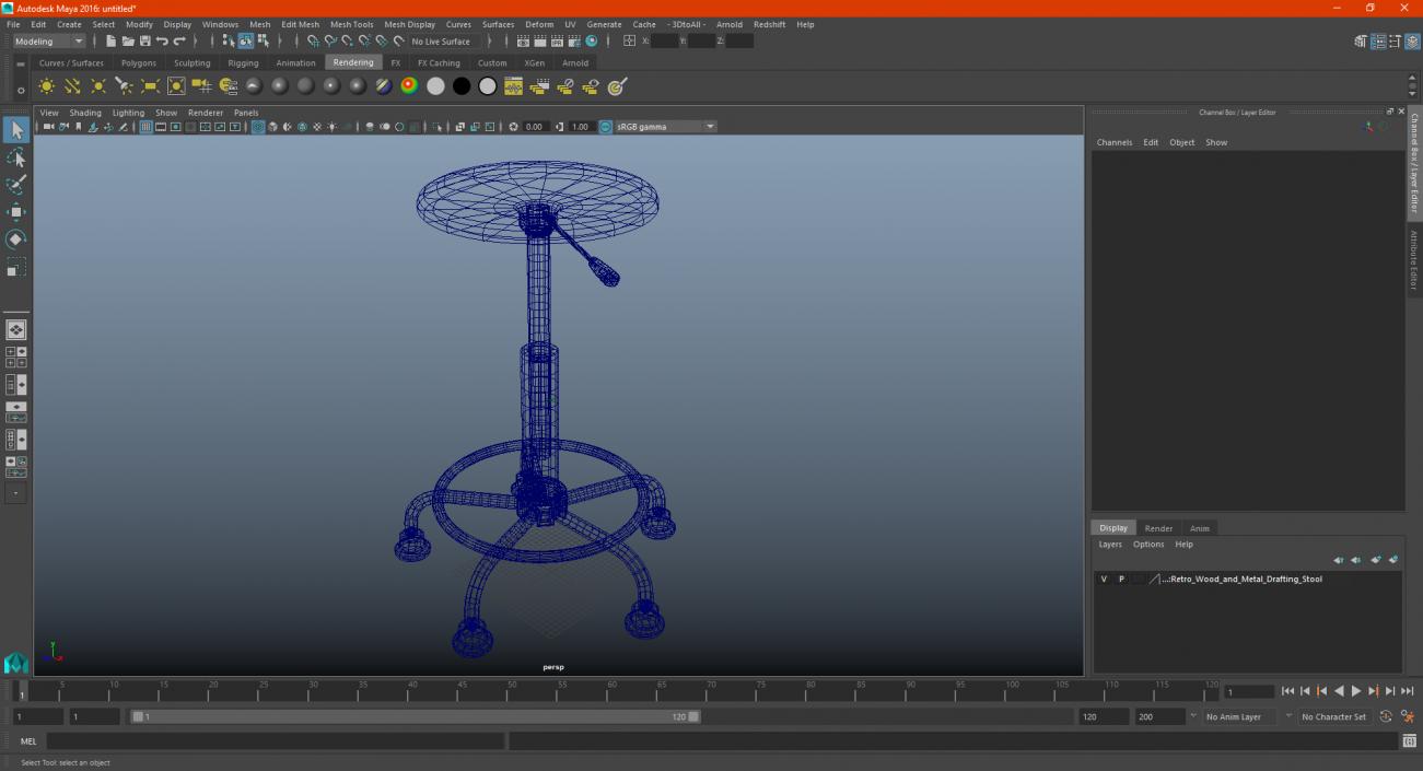 3D model Retro Wood and Metal Drafting Stool