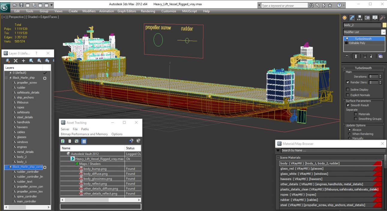 Heavy Lift Vessel Rigged 3D model