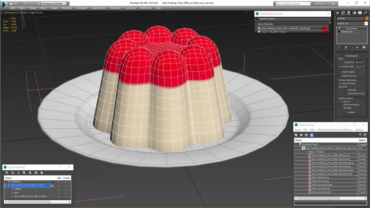 3D Jelly Pudding Chery Milk on Plate model