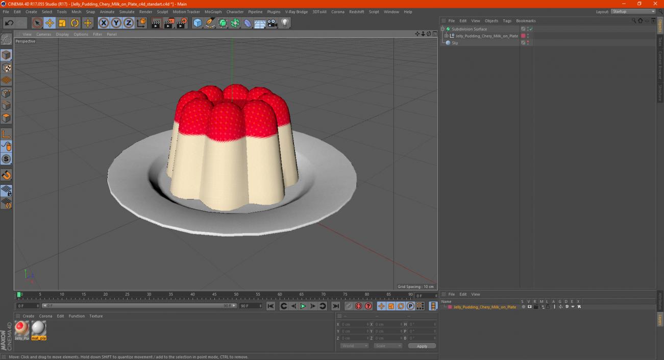 3D Jelly Pudding Chery Milk on Plate model