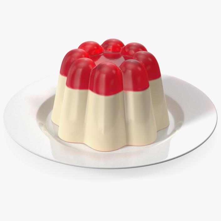 3D Jelly Pudding Chery Milk on Plate model