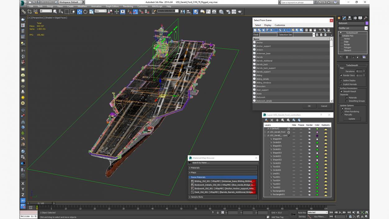 3D USS Gerald Ford CVN 78 Rigged for Modo model