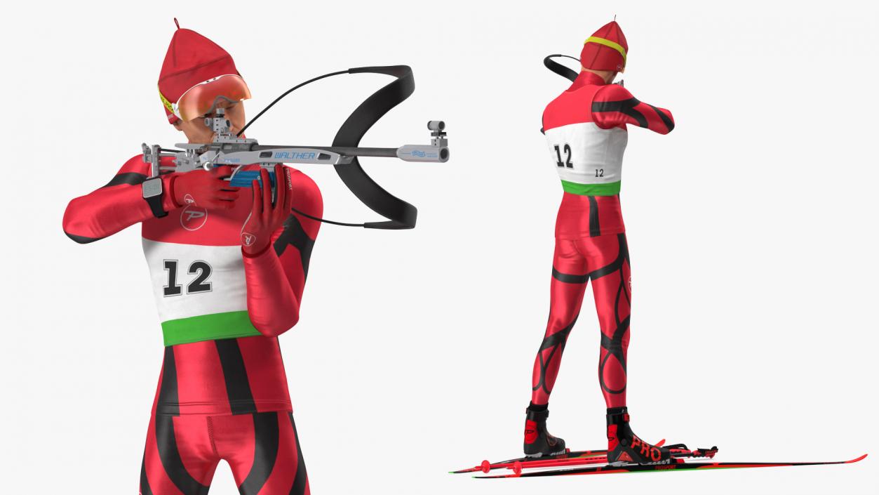 3D Biathlete Fully Equipped Rigged