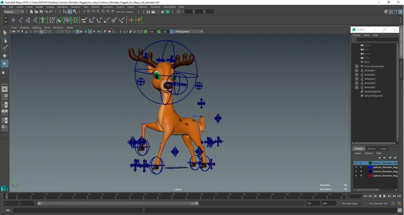 Cartoon Reindeer Rigged for Maya 3D