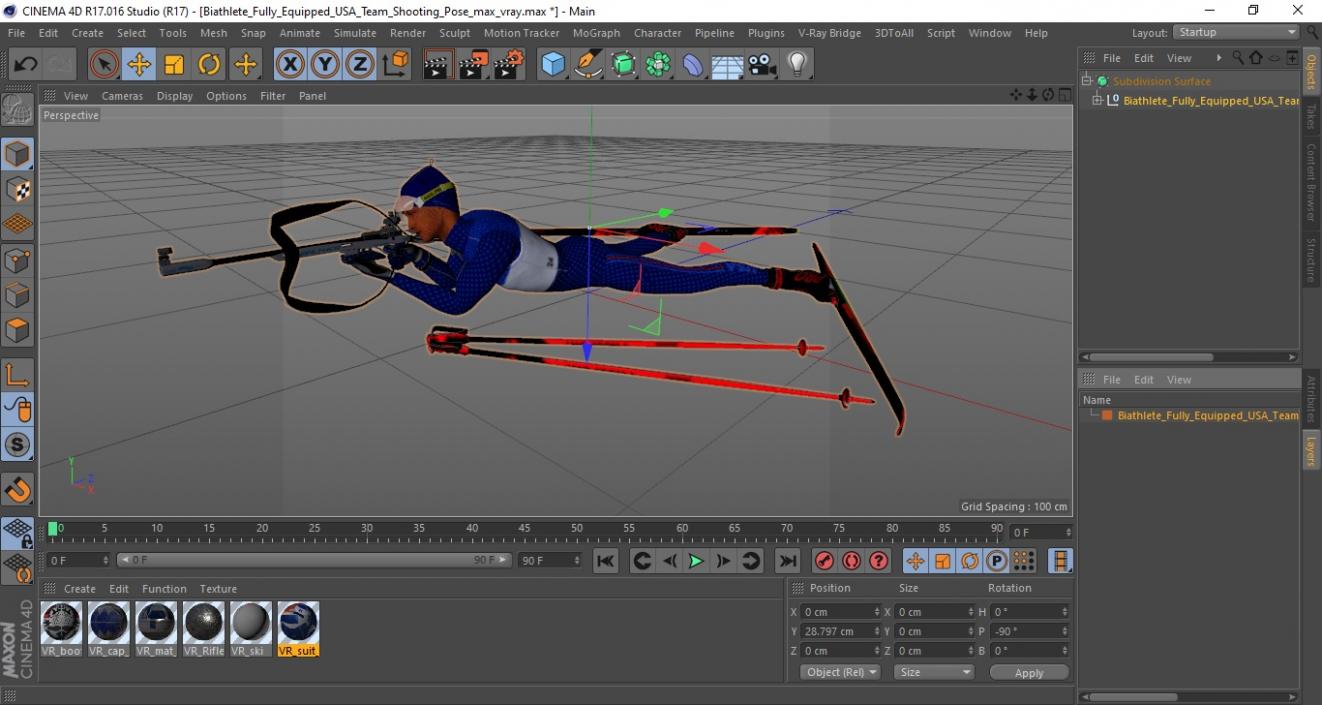 Biathlete Fully Equipped USA Team Shooting Pose 3D